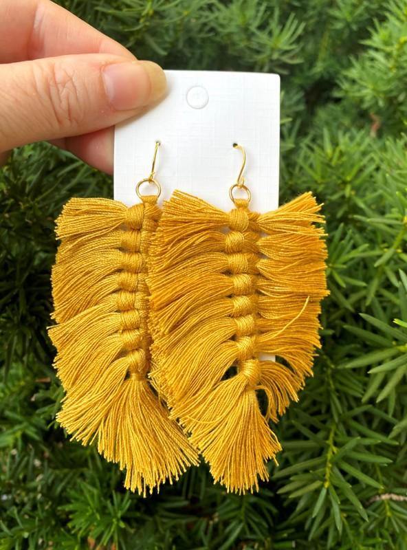 Macra-Me Beautiful Leaf Earrings (Mustard) - The Turquoise Tulip Boutique 