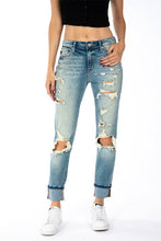 Load image into Gallery viewer, KanCan- High Rise Distressed Boyfriend Jeans
