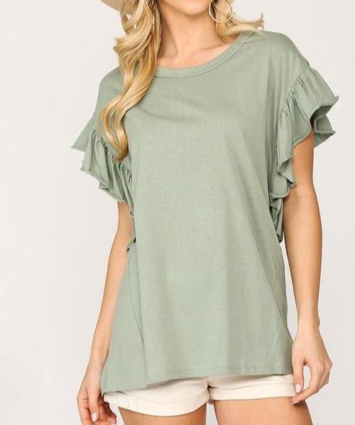 Flying into Spring Cotton Knit Flutter Sleeve Top - The Turquoise Tulip Boutique 