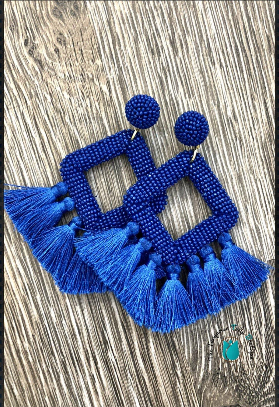 Fringe Drop Earrings (Denim) - The Turquoise Tulip Boutique 