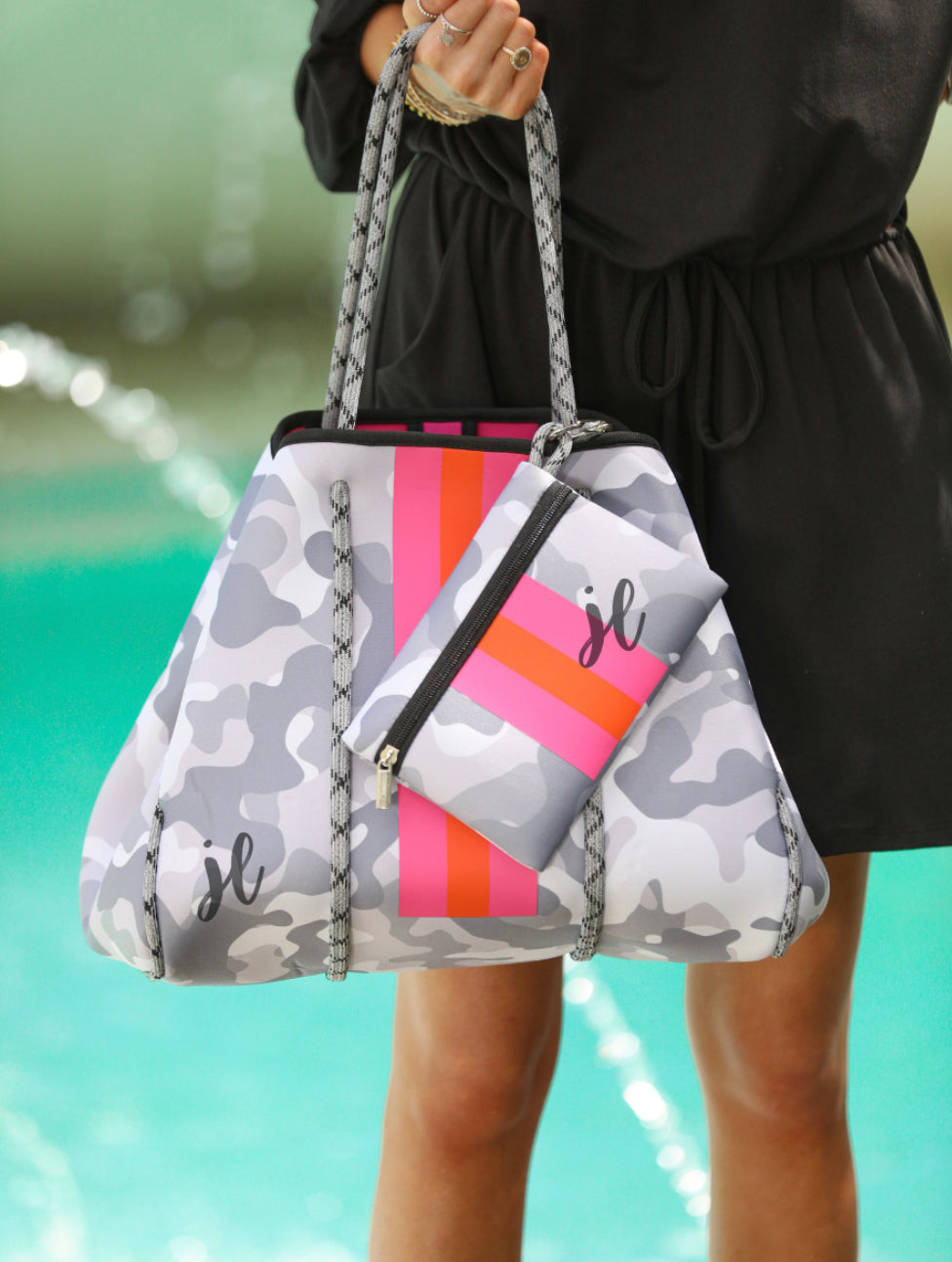 Neoprene Tote Bag- Camo & Stripes