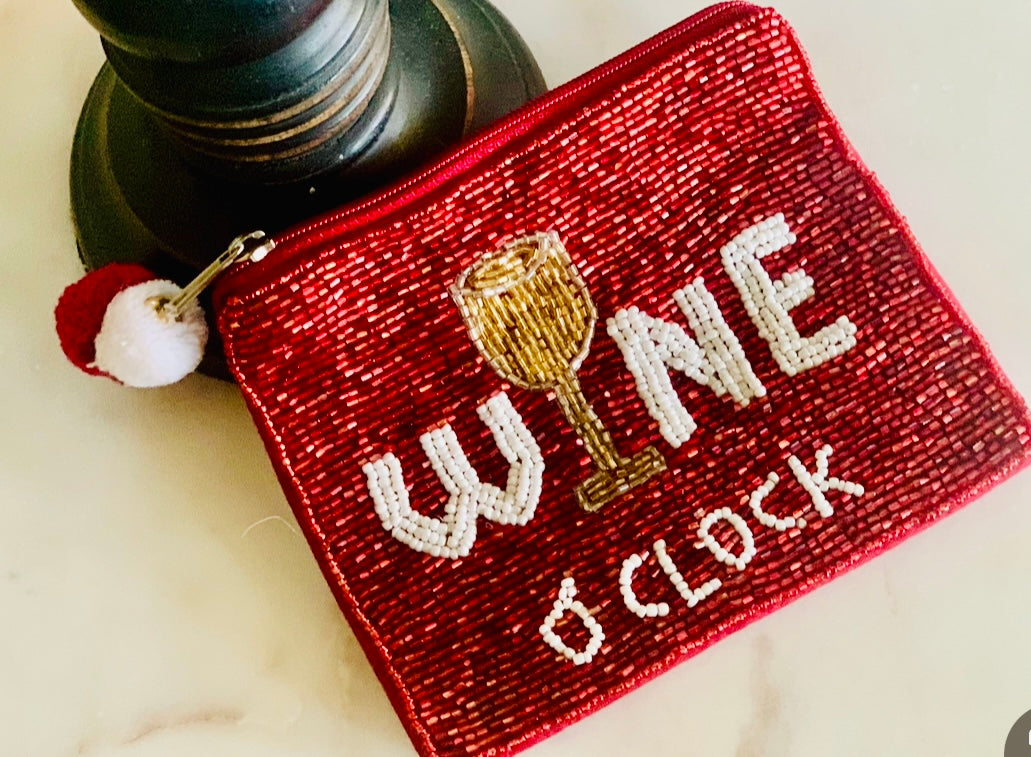 Beaded Wine O'Clock Coin Purse