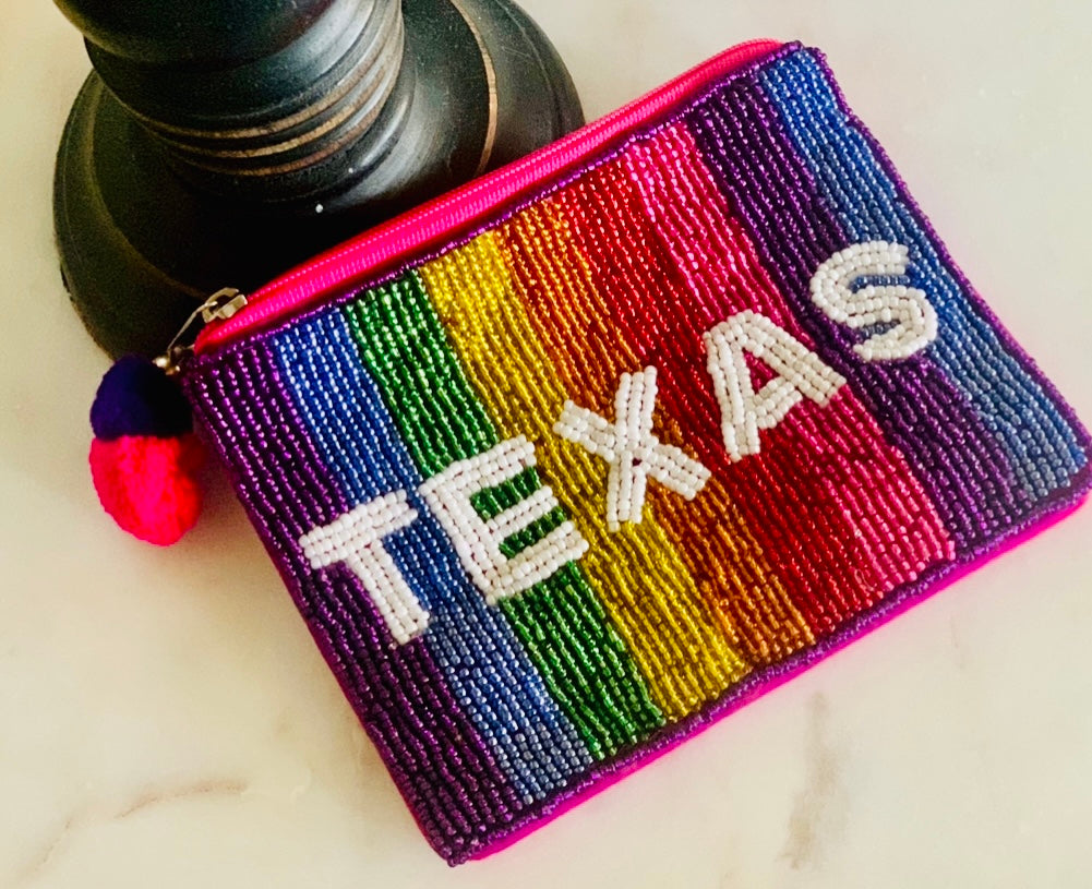 Beaded Texas Pom Pom Coin Purse